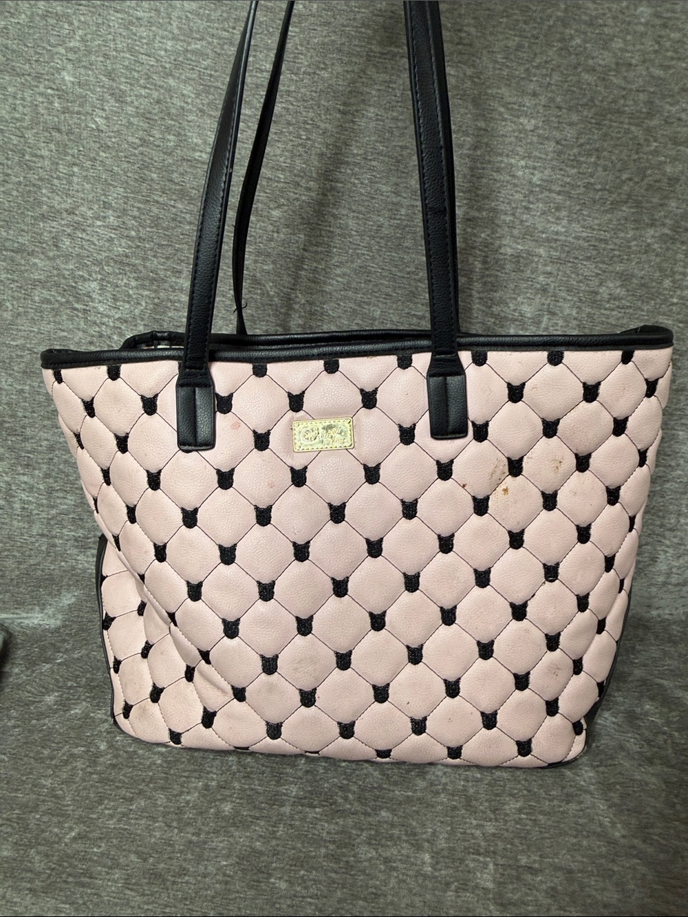 Betsey Johnson Quilted Light Pink Tote with Black Trim